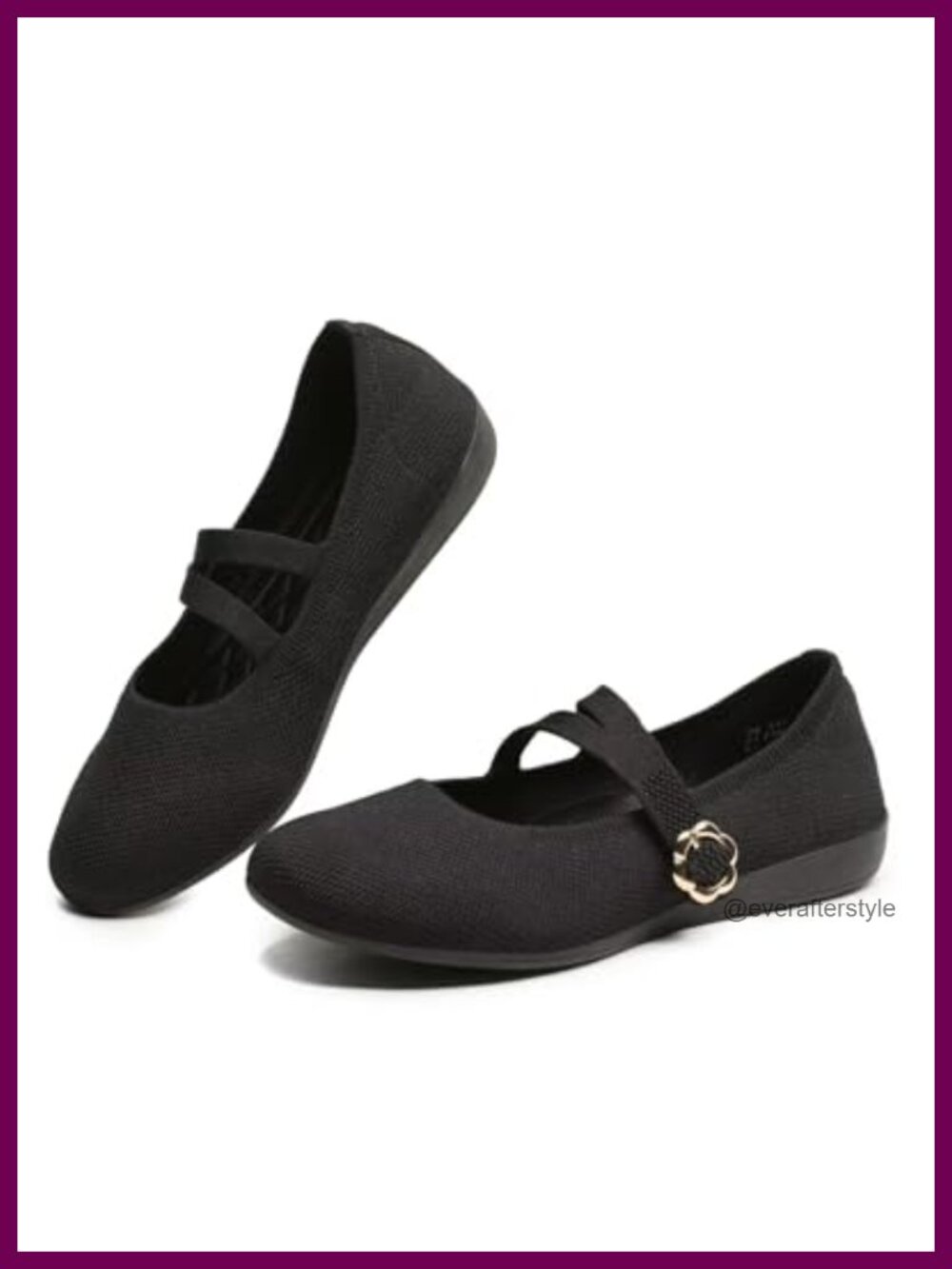 Knit Mary Jane Ballet Flats Adjustable Strap Non-Slip Sole